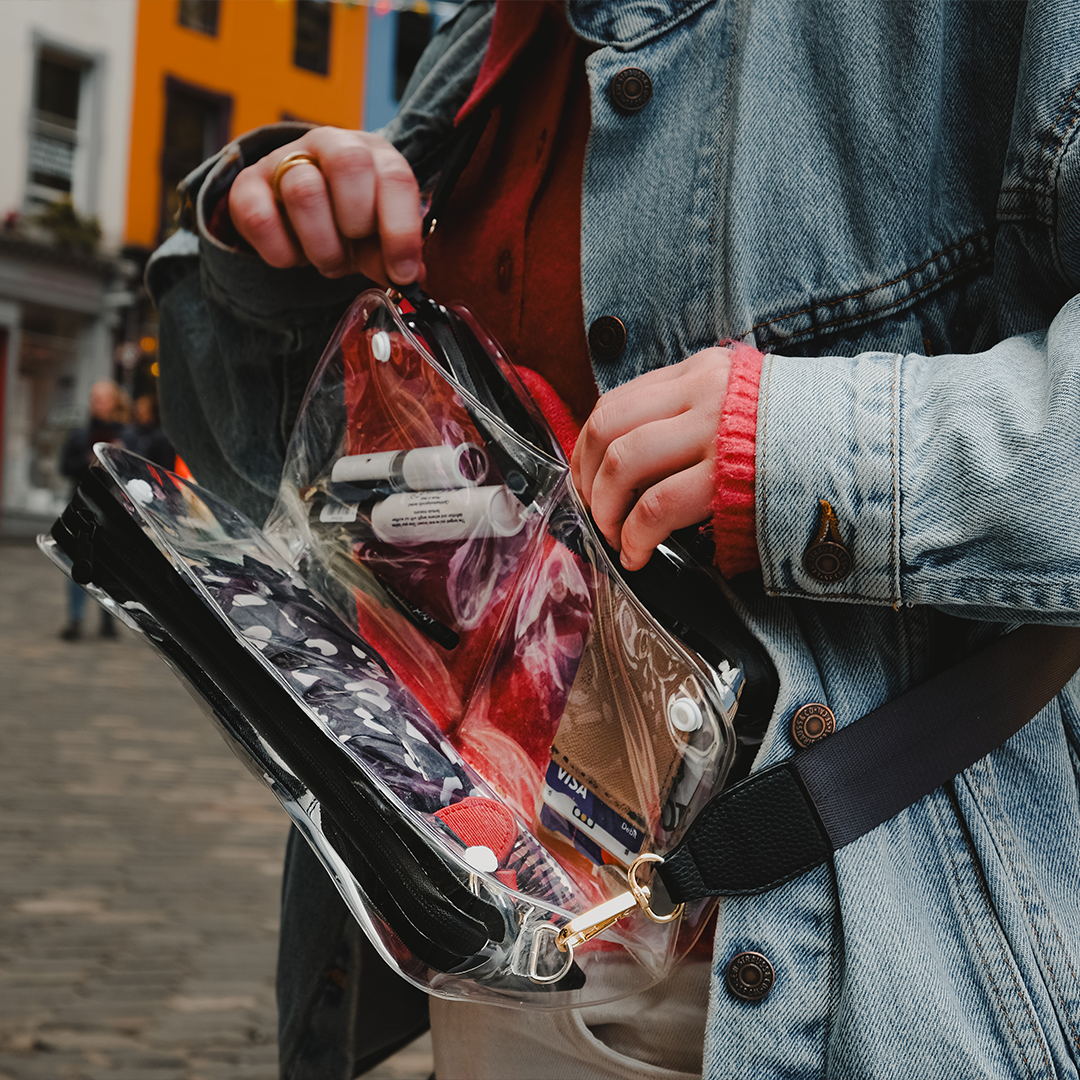 Clear bag security check TSA-approved transparent organizer bag venue security requirements
