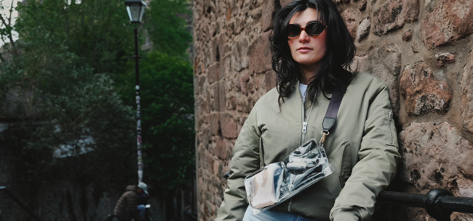 Stadium-approved clear bag with patented 3-compartment organizer TSA-compliant for concerts sports events