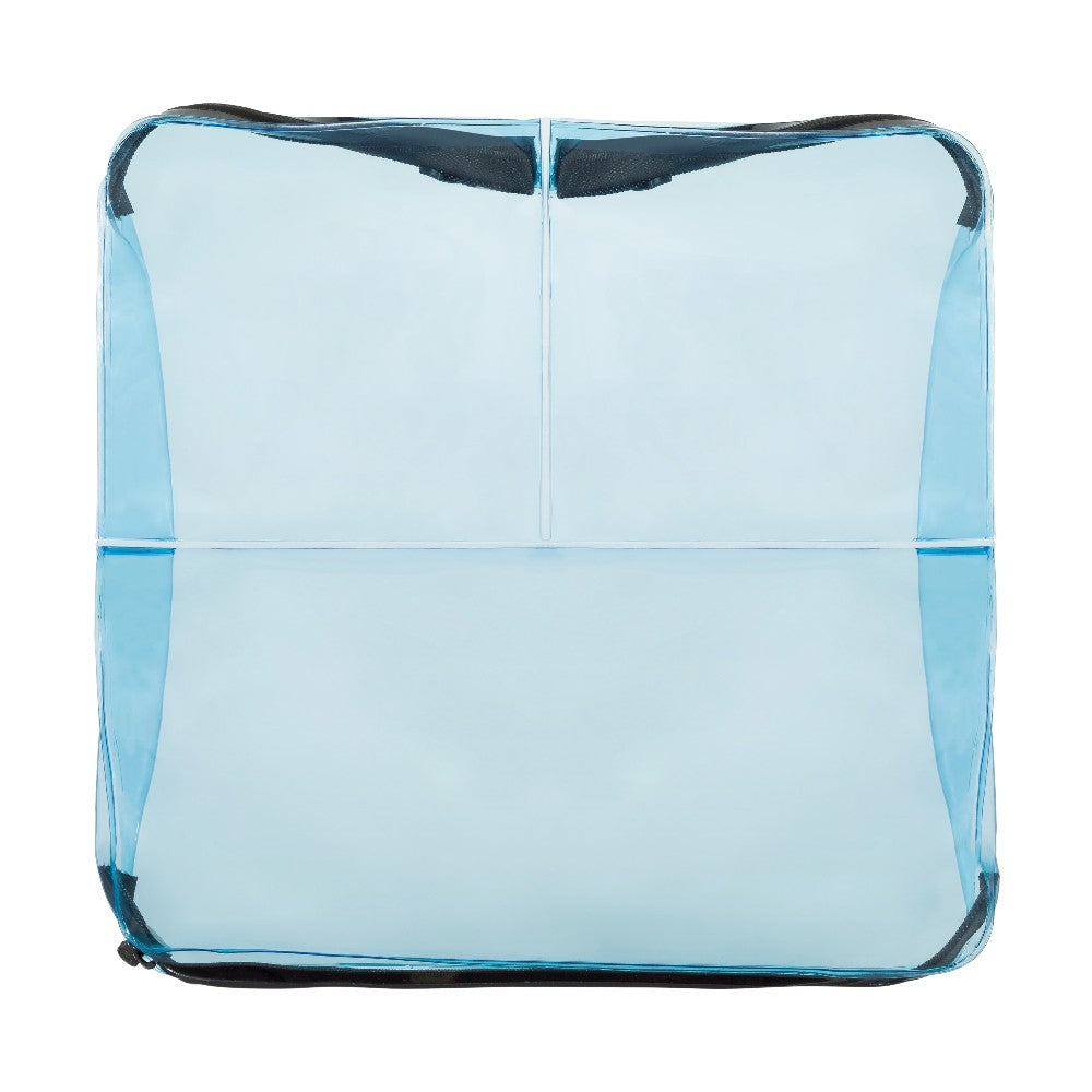 Empty DivideNPac blue TPU organizer back view showing three separated compartments and durable construction