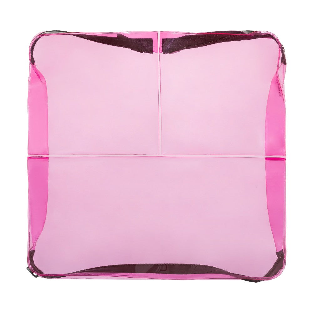 Empty DivideNPac pink TPU organizer back view showing three separated compartments and semi-transparent construction