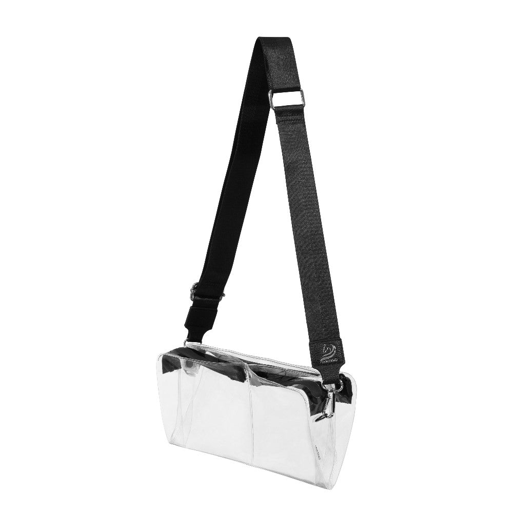 Stadium approved clear crossbody bag with adjustable strap, 3 compartments for organized storage at venues