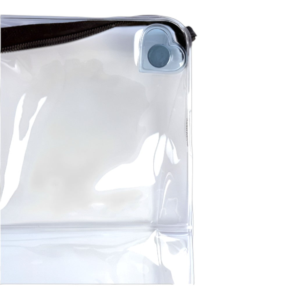 Magnetic closure detail on DivideNPac clear stadium bag. Secure bag when folded, quick to open at the gate.